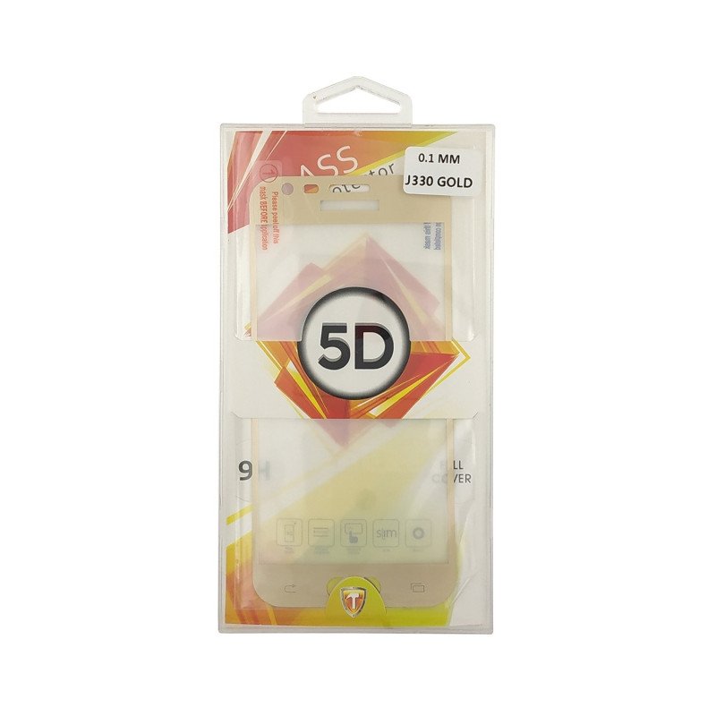 Προστασία Οθόνης Tempered Glass 9H/5D Full Cover Full Glue 0.1mm για Samsung Galaxy J330F J3 2017 - Χρώμα: Χρυσό