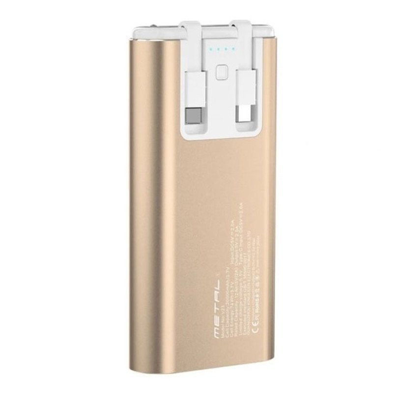 PZX V23 Power Bank 20000Mah με Διπλά Καλώδια Ενσωματωμένα σε Type C και Lightning Cables - Χρώμα: Χρυσό