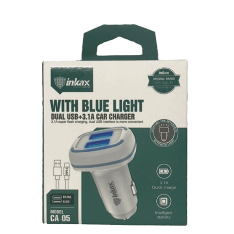 Inkax CA-05 Φορτιστής Αυτοκινήτου με 2 Θύρα USB και καλωδιο Type C - Χρώμα: Λευκό