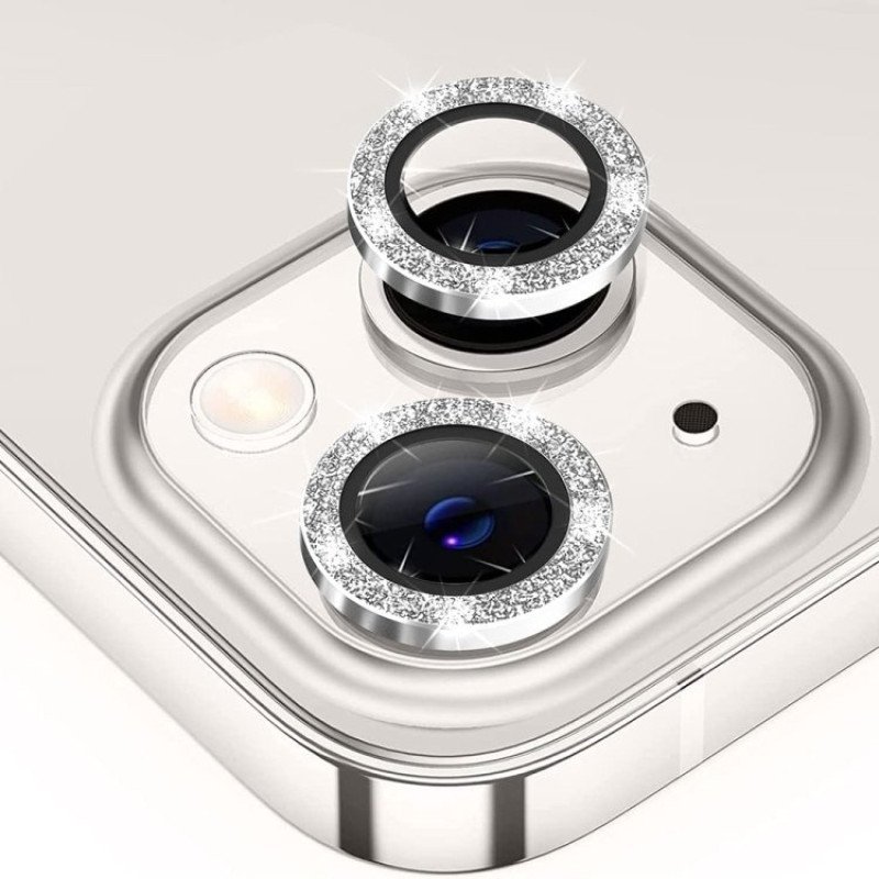 Tζαμάκι Προστασίας Πίσω Κάμερας Με Στρας Camera Glass για Apple iPhone 15 Pro / 15 Pro Max - Χρώμα: Ασημί