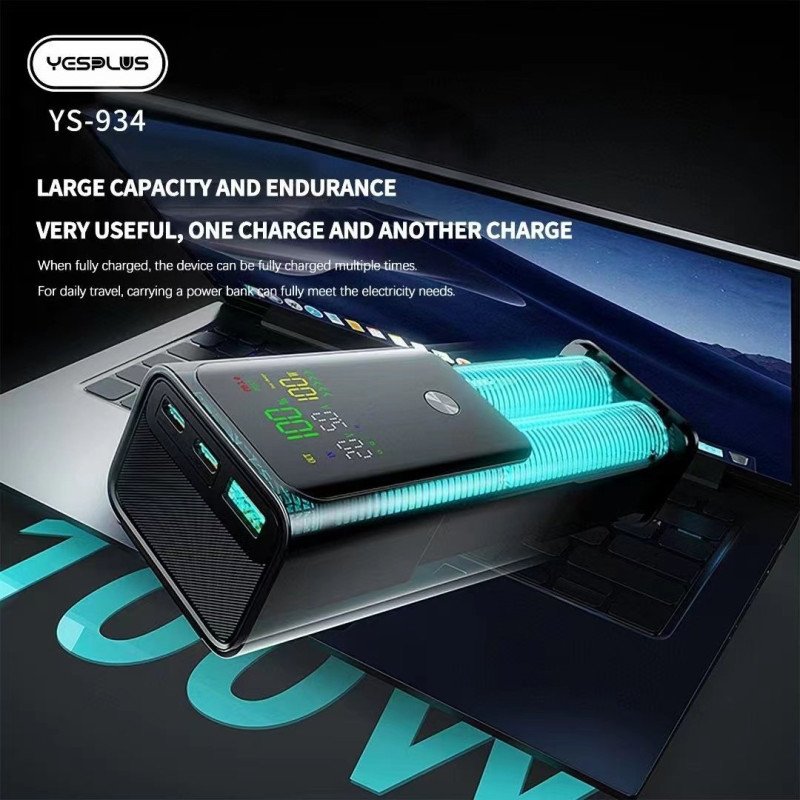 YESPLUS YS-934 PD 100W LED ΟΘΟΝΗ ΓΡΗΓΟΡΗ ΦΟΡΤΙΣΗ ΕΛΑΦΡΗ POWERBANK - 20000mAh - ΜΑΥΡΟ