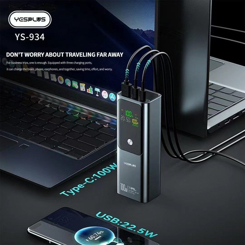 YESPLUS YS-934 PD 100W LED ΟΘΟΝΗ ΓΡΗΓΟΡΗ ΦΟΡΤΙΣΗ ΕΛΑΦΡΗ POWERBANK - 20000mAh - ΜΑΥΡΟ
