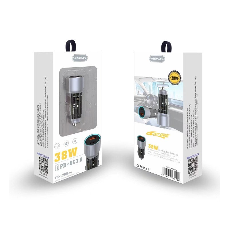 YESPLUS YS-1208 QC3.0 PD 38W ΔΙΠΛΟ USB ΓΡΗΓΟΡΗ ΦΟΡΤΙΣΤΗΣ ΑΥΤΟΚΙΝΗΤΟΥ - ΑΣΗΜΙ