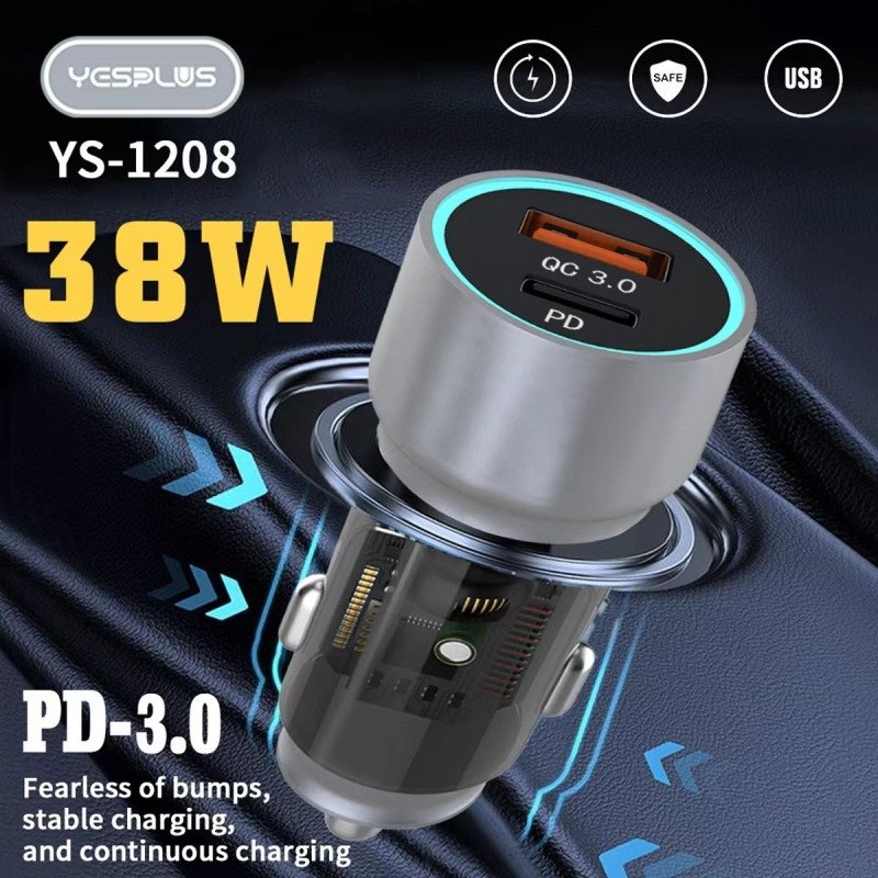 YESPLUS YS-1208 QC3.0 PD 38W ΔΙΠΛΟ USB ΓΡΗΓΟΡΗ ΦΟΡΤΙΣΤΗΣ ΑΥΤΟΚΙΝΗΤΟΥ - ΑΣΗΜΙ
