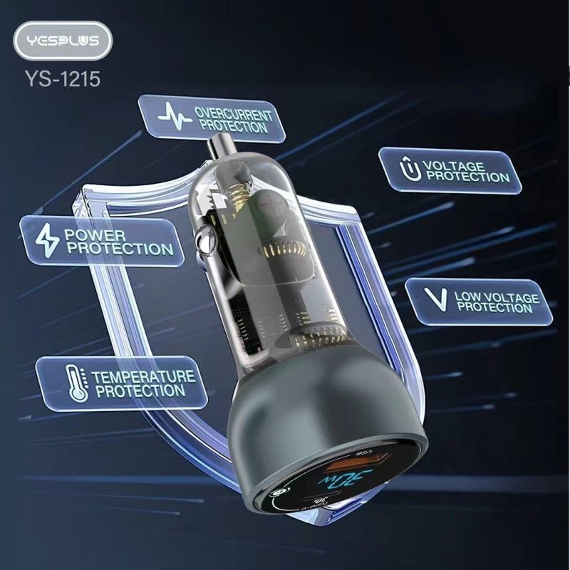 YESPLUS YS-1215 LED DISPLAY QC3.0 PD 30W ΔΙΠΛΟ USB ΓΡΗΓΟΡΗ ΦΟΡΤΙΣΤΗΣ ΑΥΤΟΚΙΝΗΤΟΥ ΜΕ ΚΑΛΩΔΙΟ 3 ΣΕ 1 - ΑΣΗΜΙ