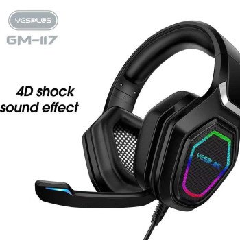 YESPLUS GM-117 RGB LIGHT 3.5mm JACK GAMING HEADPHONES WITH MICROPHONES - BLACK