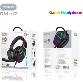 YESPLUS GM-117 RGB LIGHT 3.5mm JACK GAMING HEADPHONES WITH MICROPHONES - BLACK