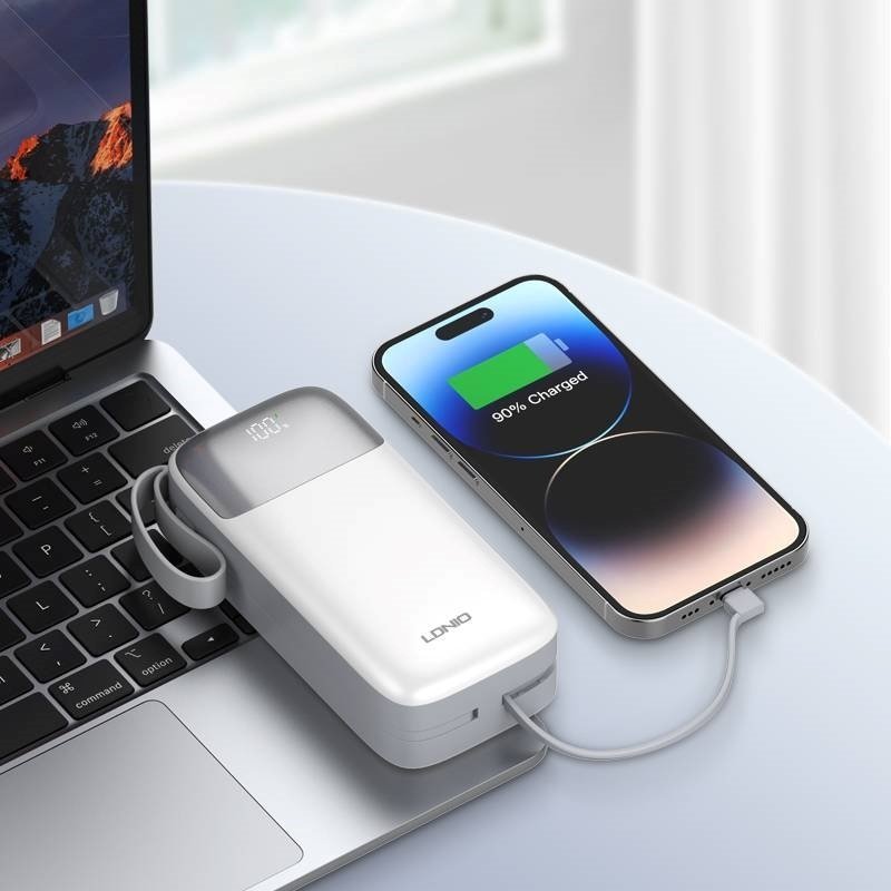 LDNIO  PQ30 PD 20W 30000mAh Powerbank Γρήγορη Φόρτιση Τροφοδοτικό με 1 εισόδους και 4 εξόδους Με USB-C/Lightning Καλώδια  - Λευκό