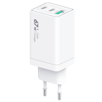 Vidvie PLE242C Φορτιστής GaN με 1 Θύρες USB-A και 2 Θύρες USB-C 67W Power Delivery - Λευκό