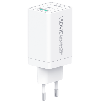Vidvie PLE242C Φορτιστής GaN με 1 Θύρες USB-A και 2 Θύρες USB-C 67W Power Delivery - Λευκό