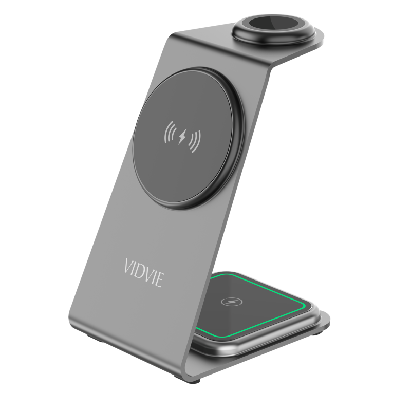 Vidvie WLC1414 15W Στάντζα Aσύρματος φορτιστής 3 σε 1 και Καλώδιο USB-C - Μαύρο