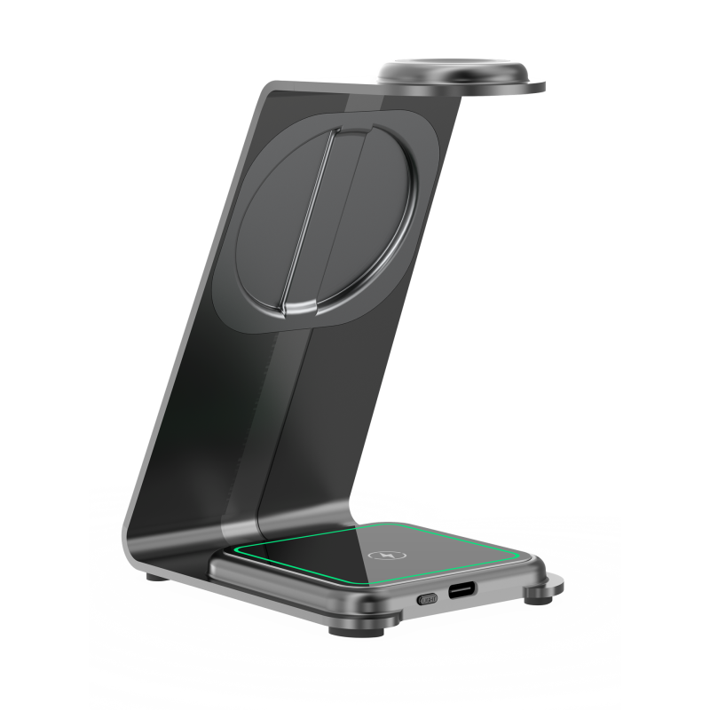 Vidvie WLC1414 15W Στάντζα Aσύρματος φορτιστής 3 σε 1 και Καλώδιο USB-C - Μαύρο