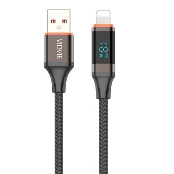 Vidvie CB4036i Καλώδιο Φόρτισης και Μεταφοράς Δεδομένων 3A USB Type-A Σε USB Lightning με οθόνη LED - Χρώμα: Μάυρο
