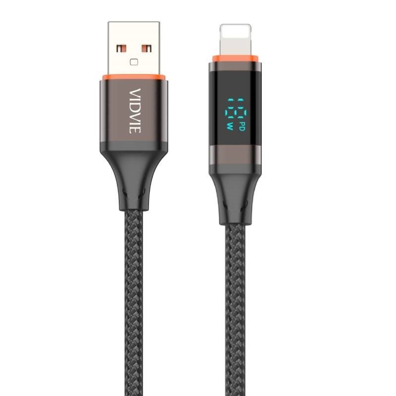 Vidvie CB4036i Καλώδιο Φόρτισης και Μεταφοράς Δεδομένων 3A USB Type-A Σε USB Lightning με οθόνη LED - Χρώμα: Μάυρο