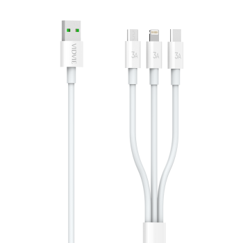Vidvie CB4023 3 Σε1 Καλώδιο Φόρτισης και Μεταφοράς Δεδομένων USB Type-A Σε USB Type-C/USB Lightning/USB Micro Lenght 1.5M - Χρώμα: Λέυκο