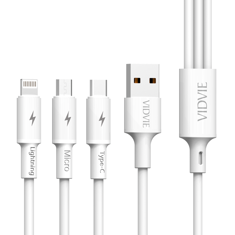 Vidvie CB4003 3 Σε1 5Α Καλώδιο Φόρτισης και Μεταφοράς Δεδομένων USB Type-A Σε USB Type-C/USB Lightning/USB Micro Lenght 1.2M - Χρώμα: Λέυκο