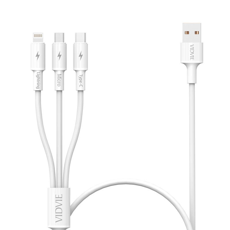 Vidvie CB4003 3 Σε1 5Α Καλώδιο Φόρτισης και Μεταφοράς Δεδομένων USB Type-A Σε USB Type-C/USB Lightning/USB Micro Lenght 1.2M - Χρώμα: Λέυκο