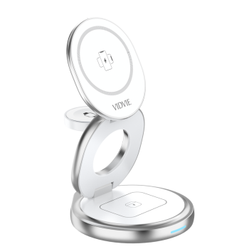 Vidvie WLC1418 Μαγνητική αναδιπλούμενη περιστρεφόμενη βάση ασύρματης φόρτισης 3 σε 1 - Ασήμι