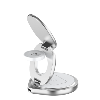 Vidvie WLC1418 Μαγνητική αναδιπλούμενη περιστρεφόμενη βάση ασύρματης φόρτισης 3 σε 1 - Ασήμι