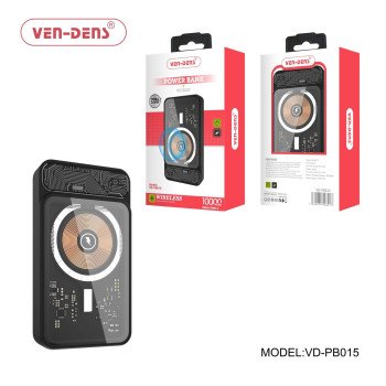 VEN-DENS VD-PB015 Power Bank Ασύρματη φόρτιση με 1x Θύρα εισόδου USB-Type C Και 1x Θύρα εξόδου USB-Type A 10000mAh - Μάυρο