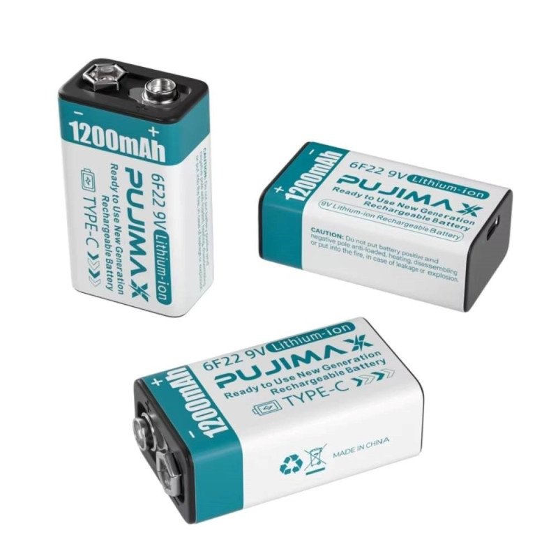 PUJIMAX 6F22 9V Lithium-ion Επαναφορτιζόμενη μπαταρία με TYPE-C Kαλωδιο1200mAh (1τμχ)