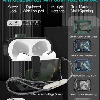 COTECi AP-63 Mecha2 Προστατευτική Θήκη Ακουστικά για Apple AirPods 3  - Χρώμα: Black-Camouflag Blue