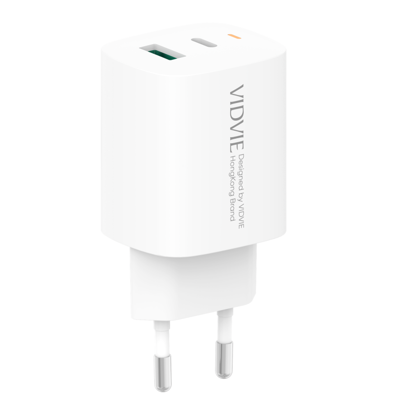 Vidvie PLE248 PD 20W Φορτιστής με 1 Θύρες USB-A και 1 Θύρες USB-C και Καλώδιο Type-C σε Lightning - Λευκό