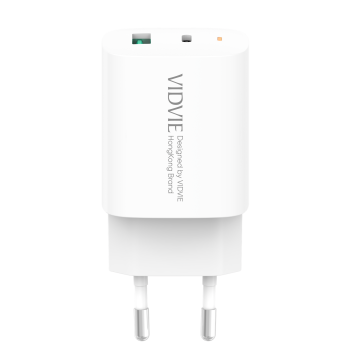 Vidvie PLE248 PD 20W Φορτιστής με 1 Θύρες USB-A και 1 Θύρες USB-C και Καλώδιο Type-C σε Lightning - Λευκό