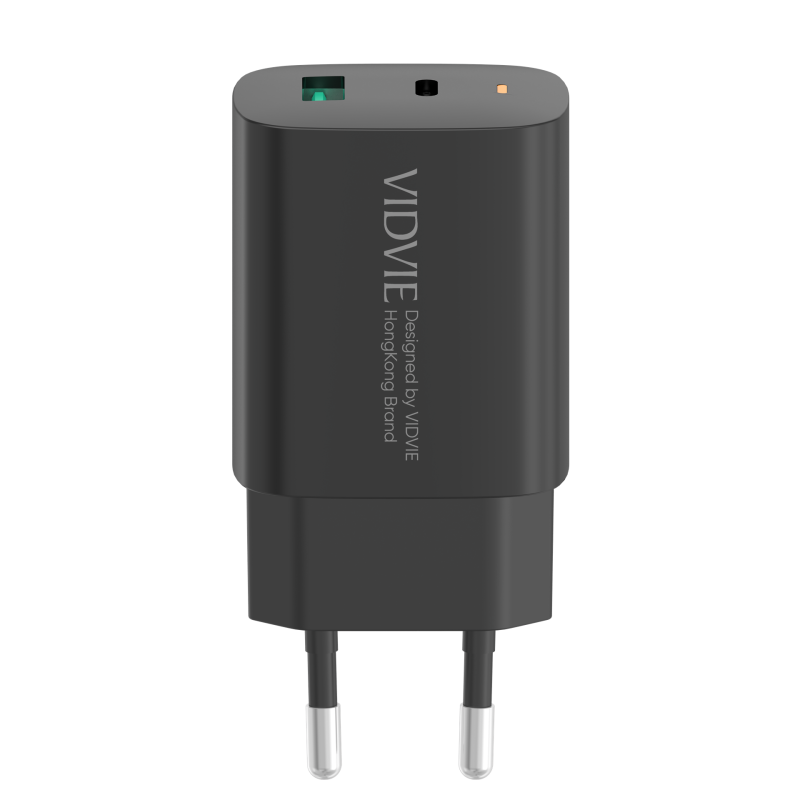 Vidvie PLE248 PD 20W Φορτιστής με 1 Θύρες USB-A και 1 Θύρες USB-C και Καλώδιο Type-C σε Lightning - Μαύρο