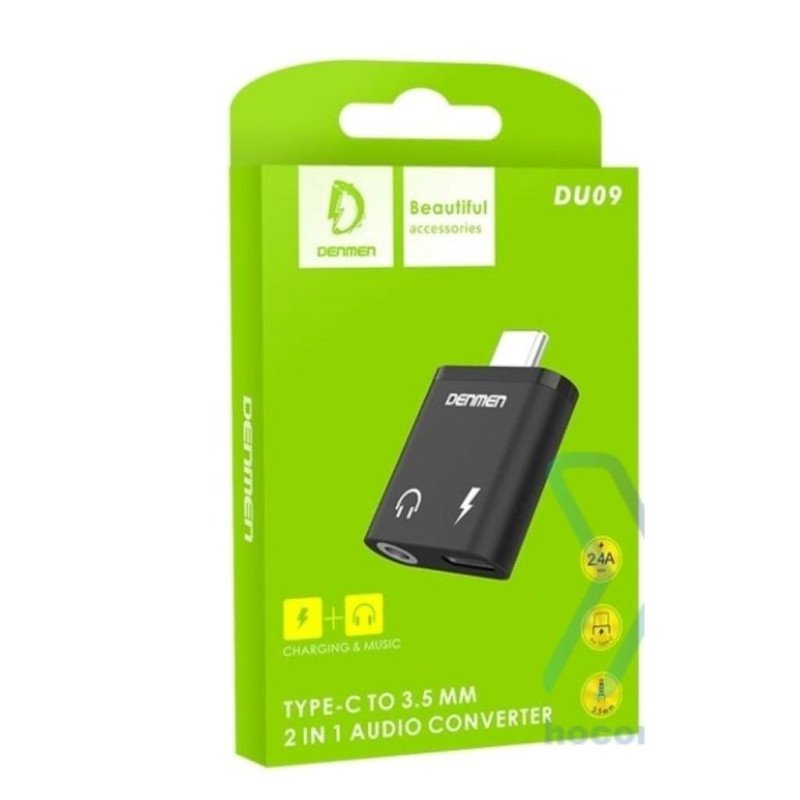 Vdenmenv Du09 Μετατροπέας 2In1 Usb Type-C Male Σε Aux Και Type-C Female - Μάυρο