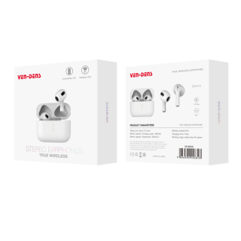 Ven-Dens Vd-Bt015 Ασύρματα Ακουστικά Με Θήκη Φόρτισης True Wireless Stereo Earbuds - Λέυκο