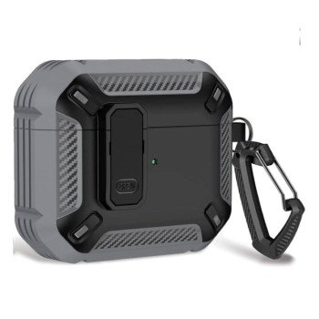 Coteci Ms-021-Bg Carbon Fiber Print Case Προστατευτική Θήκη Ακουστικά Για Apple Airpods 4  - Χρώμα: Γκρί
