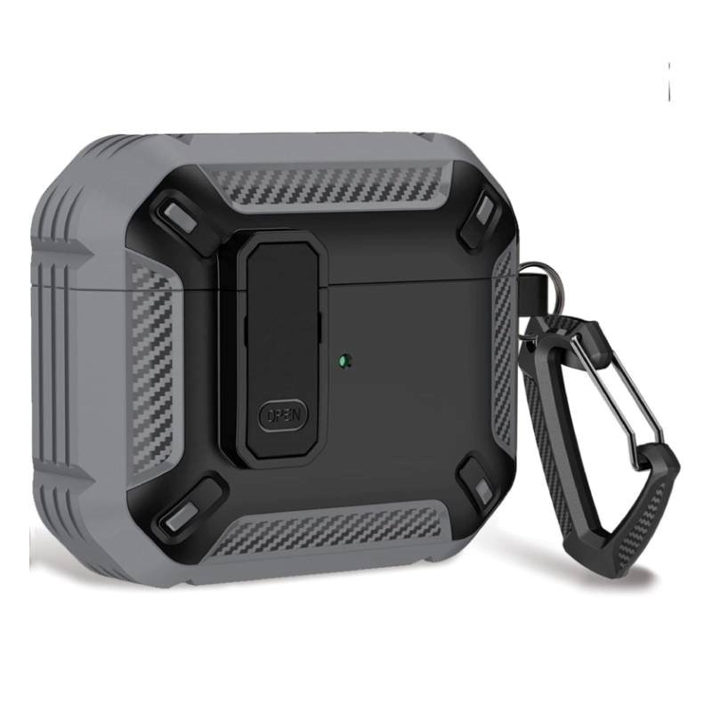 Coteci Ms-021-Bg Carbon Fiber Print Case Προστατευτική Θήκη Ακουστικά Για Apple Airpods 4  - Χρώμα: Γκρί