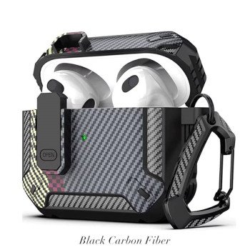 Coteci Ms-021-Bt Carbon Fiber Print Case Προστατευτική Θήκη Ακουστικά Για Apple Airpods 4  - Χρώμα: Black Carbon Fiber