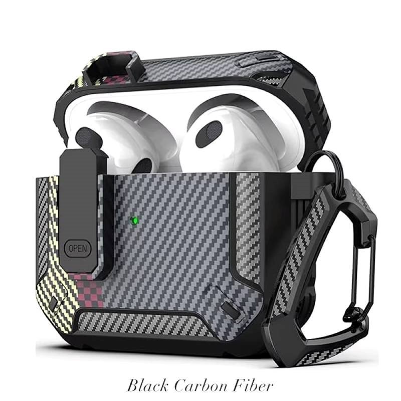 Coteci Ms-021-Bt Carbon Fiber Print Case Προστατευτική Θήκη Ακουστικά Για Apple Airpods 4  - Χρώμα: Black Carbon Fiber