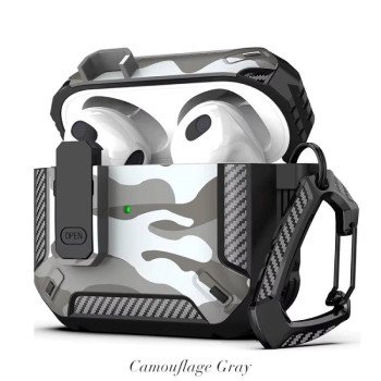 Coteci Ms-021-Gy Carbon Fiber Print Case Προστατευτική Θήκη Ακουστικά Για Apple Airpods 4  - Χρώμα: Camouflage Grey