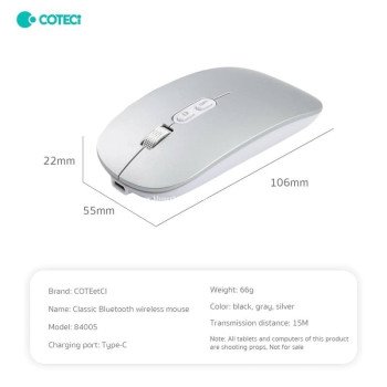 Coteci 84005-Gy Classic Bluetooth Wireless Mouse - Grey