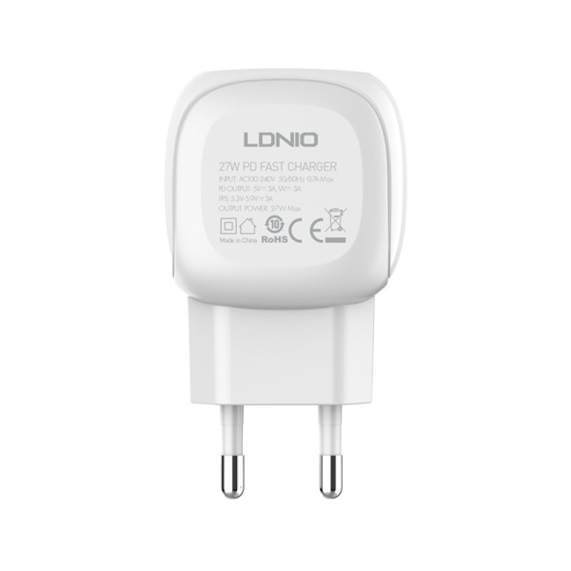 Ldnio A1206C Φορτιστής Με Θύρα Usb-C Και Καλώδιο Usb Type-C Σε Usb Lightning 27W Power Delivery - Λευκό