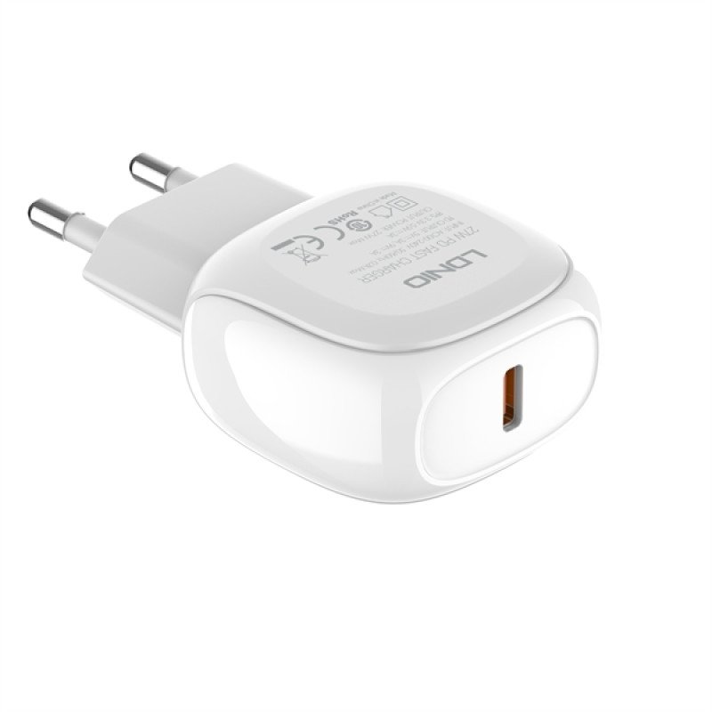 Ldnio A1206C Φορτιστής Με Θύρα Usb-C Και Καλώδιο Usb Type-C Σε Usb Lightning 27W Power Delivery - Λευκό