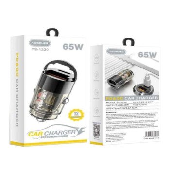 Yesplus Ys-1220 Φορτιστής Αυτοκινήτου 64W Γρήγορης Φόρτισης Με Θύρες: 1Xusb 1Xtype-C - Ασημί