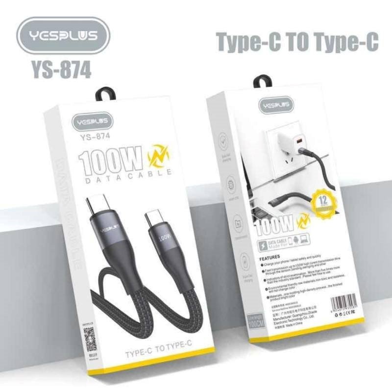 Yesplus Ys-874 Καλώδιο Φόρτισης Δεδομένων Type-C Σε Type-C Pd 100W 1M  - Μαύρο