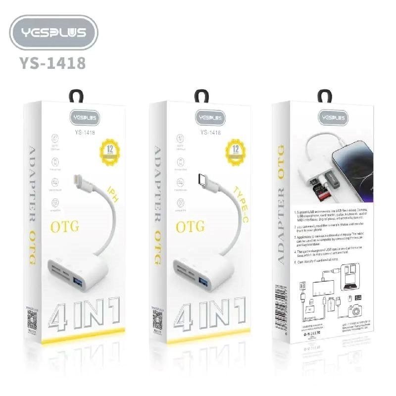 Yesplus Ys-1418 Προσαρμογέας Otg Adapter Lightning 4 Σε 1 - Λευκό