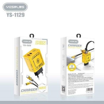 Yesplus Ys-1129 Dual Usb Γρηγορη Φορτιση Με Καλωδιο 4 Σε 1 Για Κινητα Και Laptop (Gan) - Κιτρινοσ
