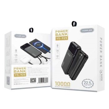 Yesplus Ys-925 10000Mah Lcd Display Quick Charge 22.5W Power Bank Με 2X Θύρες Usb-C Και 1X Θύρα Usb-A Με Ενσωματωμένα Καλώδια - Μαύρο