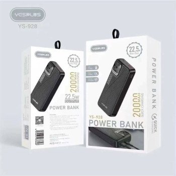 Yesplus Ys-928 20000Mah Power Bank Με Γρήγορη Φόρτιση Pd 22.5W, Με Οθόνη Led & 2 Εξόδους & 2 Εισόδους Συμβατό Με Iphone, Samsung, Ipad - Μαύρο