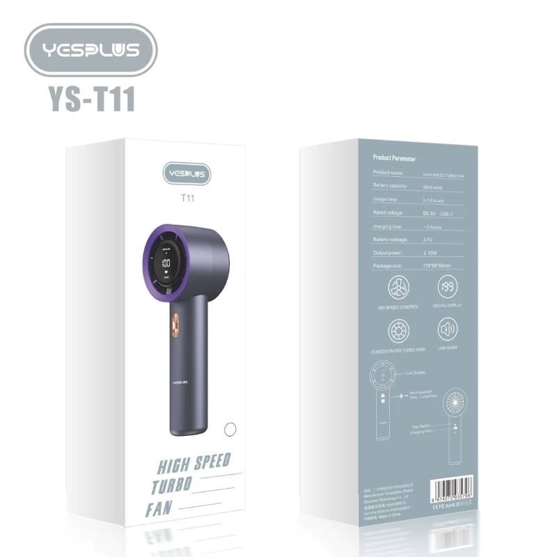 Yesplus Ys-T11 Επαναφορτιζόμενος Ανεμιστήρας Χειρός Υψηλής Ταχύτητας Turbo 3600Mah - Μωβ