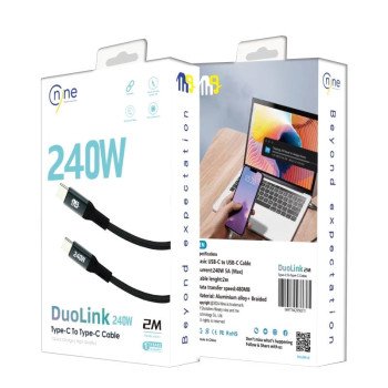 Nine 240W Duolink Καλώδιο φόρτισης δεδομένων USB-C σε USB-C  - Μαύρο