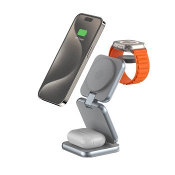 Nine S21 15W 3 σε 1 αναδιπλούμενος ασύρματος φορτιστής για κινητό ρολόι και Airpods - Λευκό