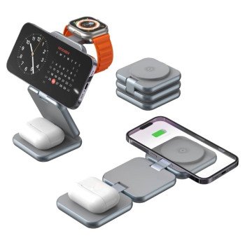 Nine S21 15W 3 σε 1 αναδιπλούμενος ασύρματος φορτιστής για κινητό ρολόι και Airpods - Λευκό