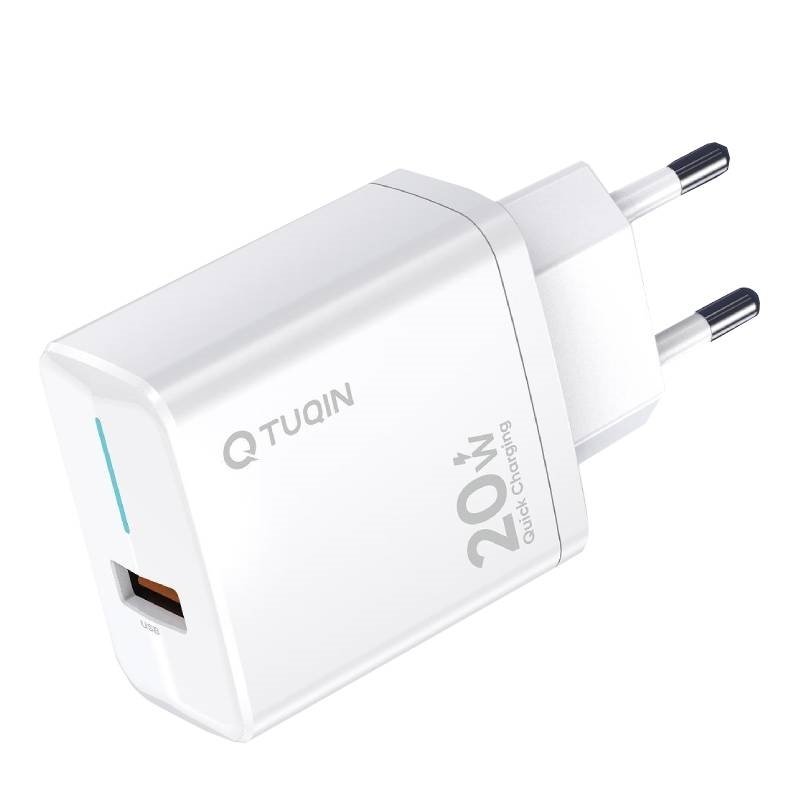 Tuqin QE40 Φορτιστής με  20W Γρήγορη Φόρτιση με Καλώδιο USB-A Σε Type-C - Λευκό